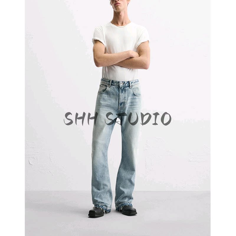 Spring New Men's Clothing American Retro Washed Comfortable Casual Flared Jeans 0840333