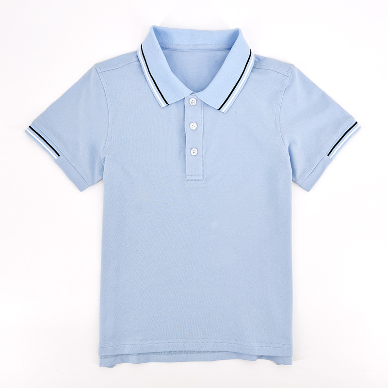 Children's polo shirt cotton short-sleeved white light blue primary and secondary school uniform suit boys and girls lapel T-shirt