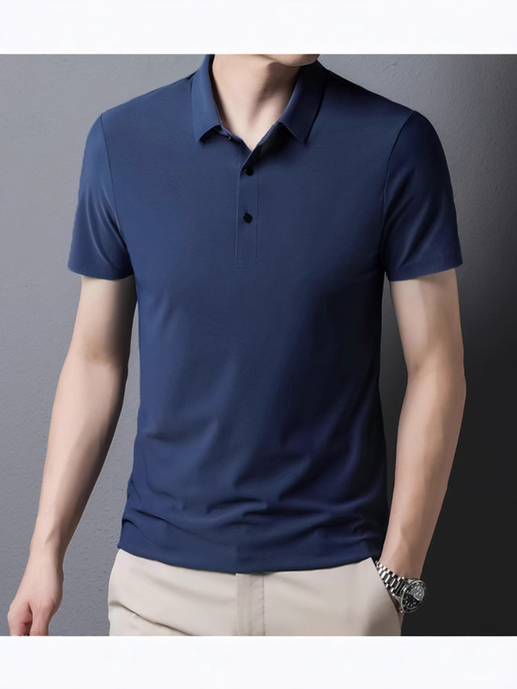 2025 New Short-Sleeved Ice Silk Polo Shirt Men's Seamless Shirt Lapel Polo Shirt Short-Sleeved Business Summer T-Shirt Workwear