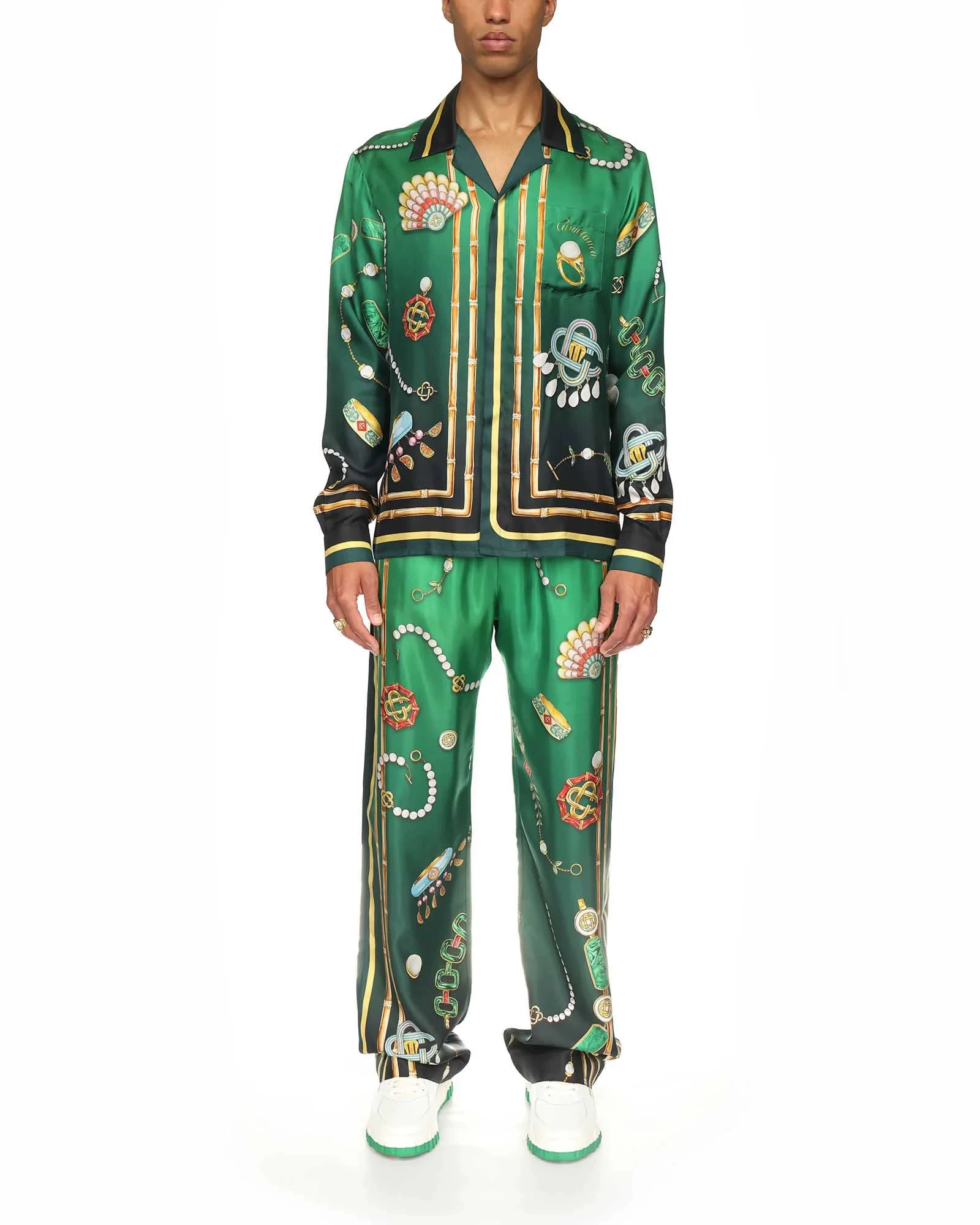 Casablanca Tennis Club Printed Silk Shirt and Pants Set