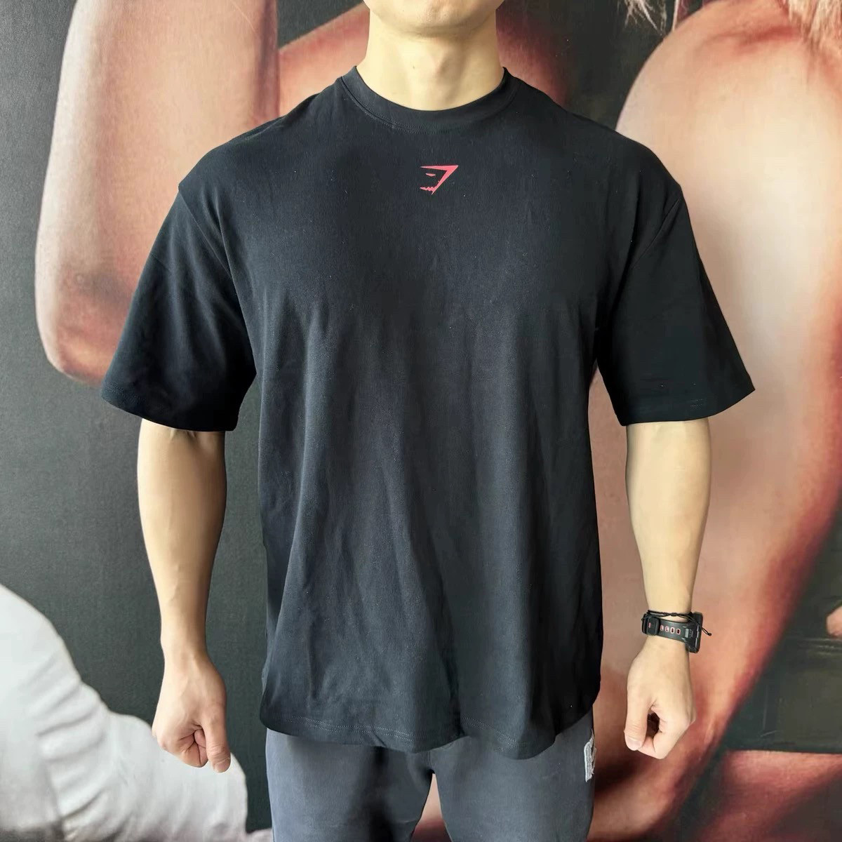 Gymshark Power Short-Sleeved Men's American Sports Casual Fitness Round Neck Loose Elastic Cotton T-Shirt