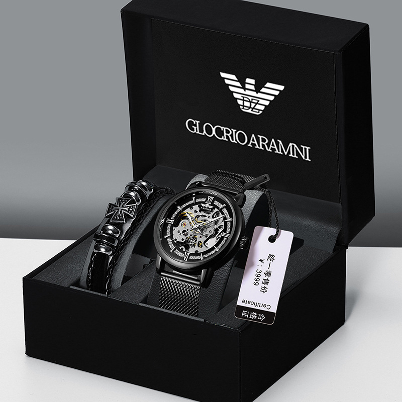 2025 Black Warrior Watch Men's Mechanical Watch New Model for High School and Junior High School Students Fully Automatic Waterproof Skeleton