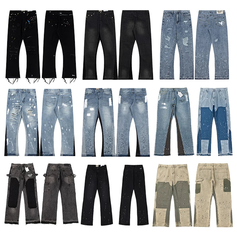Gallery Dept Splash-Ink Graffiti Micro-Flared Structure Splicing Casual Loose Jeans Long Pants Unisex Trendy