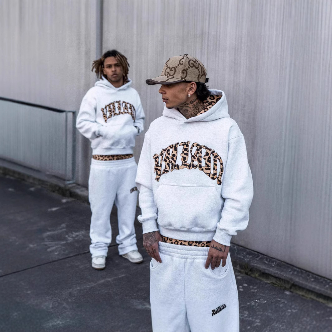 European and American Y2K Leopard Print Letter Embroidery Street Casual Long Pants Unisex Versatile Hooded Sweatshirt Sweatpants Shorts Set