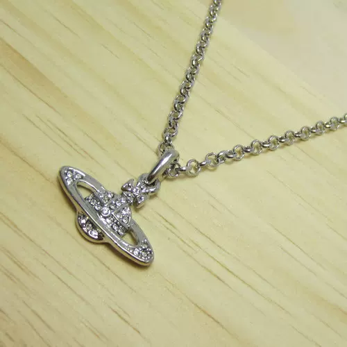 Silver White Full Diamond Small Saturn Necklace-B8008