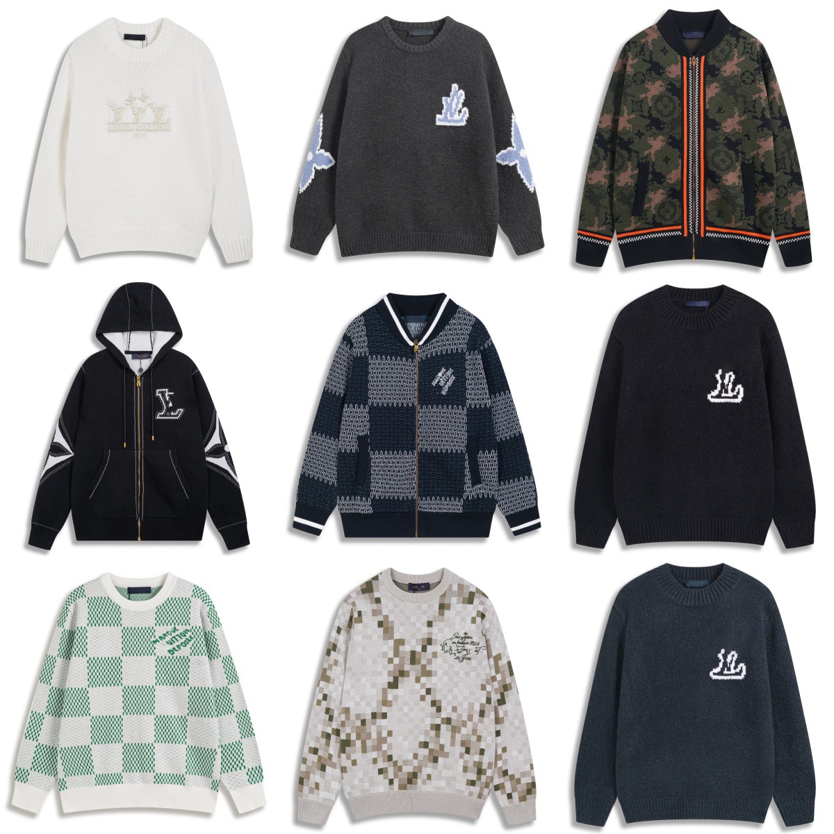 Louis Vuitton Checkerboard Logo Jacquard Knitted Long-Sleeved Pullover Sweater