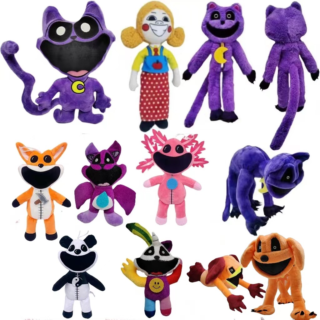 Cross-border new product smiling critters horror purple cat monster smile animal big mouth Purple Cat plush toy