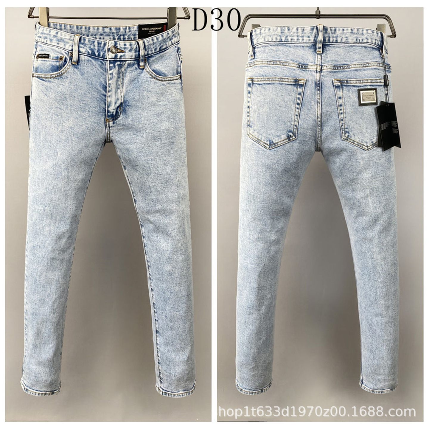 D30 Snowflake White-Washed New Duga Men's Denim Jeans, Export European Style, Slim Straight Leg, Cross-Border Trendy Jeans