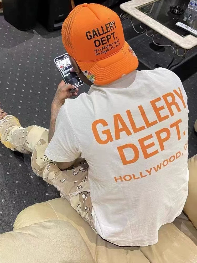 Vlone Fog Gallery Dept Basic Letter Logo Printed Short-Sleeved T-Shirt Pure Cotton Tee Trendy Loose Fit for Men