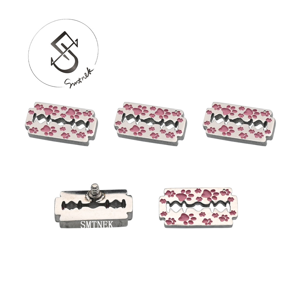 SMTNEK titanium steel dripping oil Pink Cat Claw blade shape ear studs lip nail tongue nail piercing head accessories