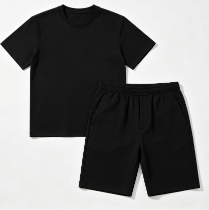 Left Side Embroidered with Russian Text, Diamond-Shaped Five-Color Short-Sleeve Set 55050543