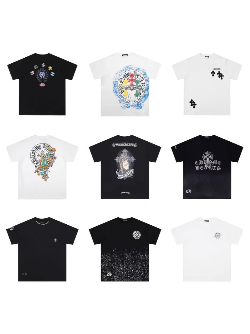 25S Chrome Hearts Large Horseshoe Cross Pattern Pure Cotton Casual Loose Fit Unisex Short-Sleeve T-Shirt