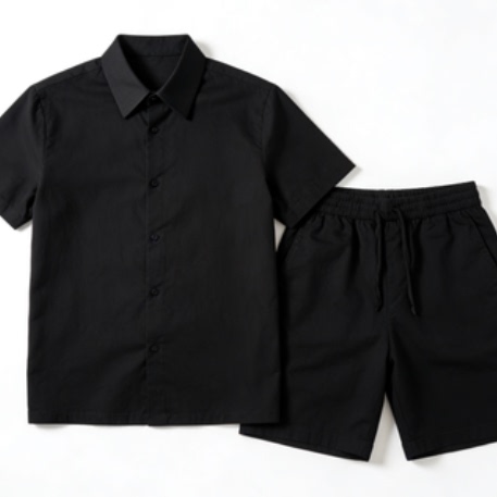 Textured Double-Sided Two-Tone Lapel Plush Short-Sleeve Set 55031430