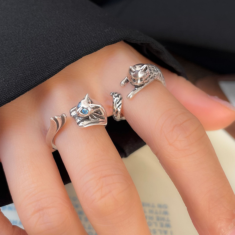 Lan zhi tai silver animal ring women's cute fox open ring does not fade cross-border 925 sterling silver ring wholesale