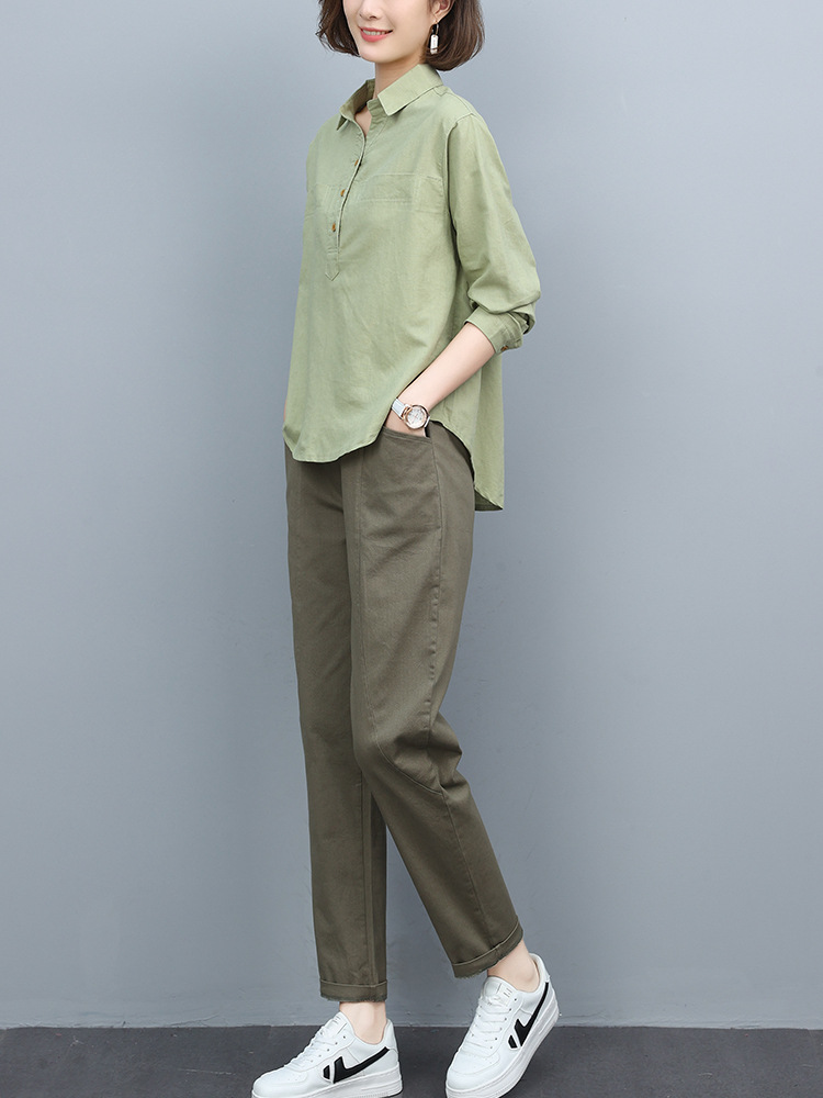 Casual Fashion suit Women's Spring 2024 New Spring Middle-aged Mother Stylish Age-reducing Cotton Shirt Two-piece Set