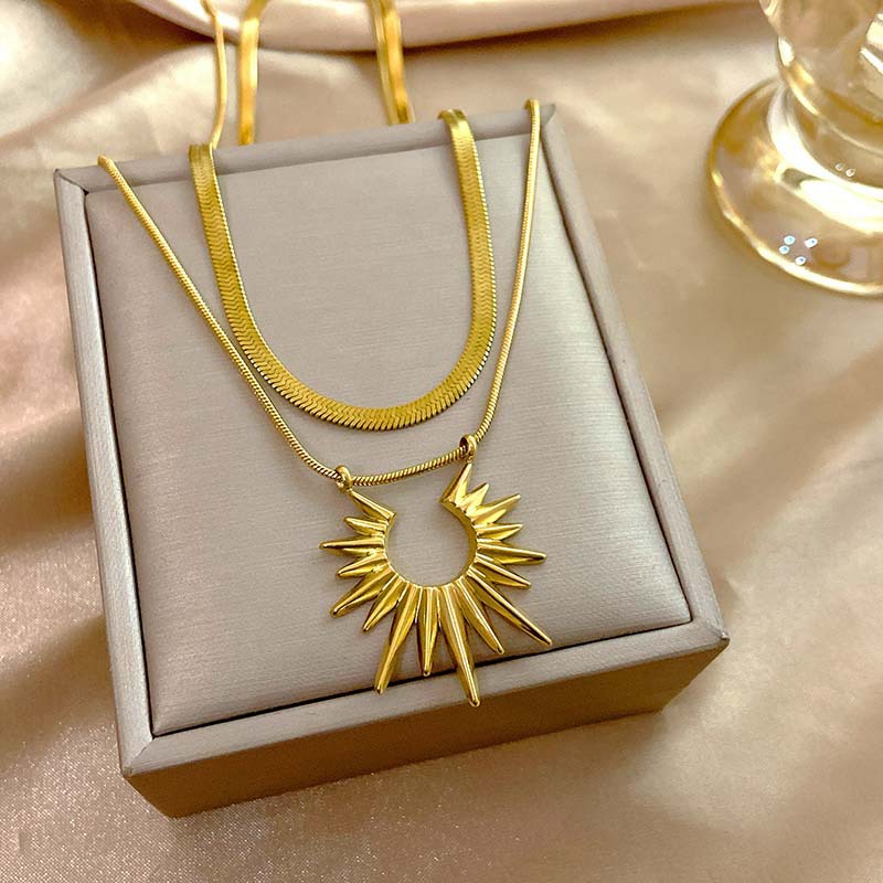 Titanium Steel Double Layer Stacked Collarbone Chain New Explosive Helios Light Luxury Niche High-end Spring and Summer Women's Necklace