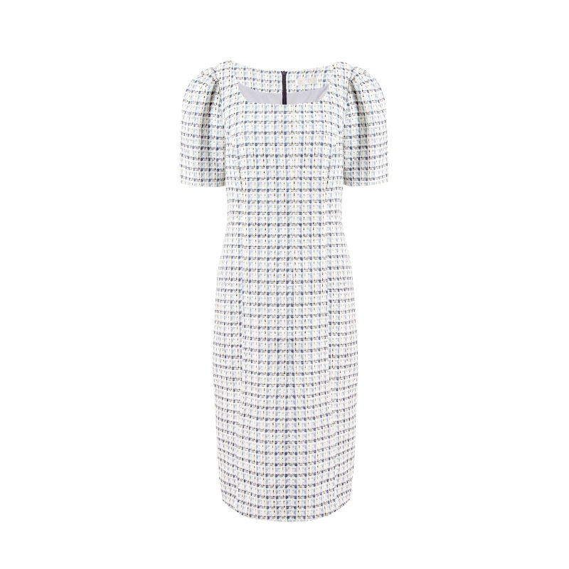 DZ24-24/Advanced Texture Fragrant Style Square Collar Dress Women's Straight Short-sleeved French Slim-fit Slimming Dress
