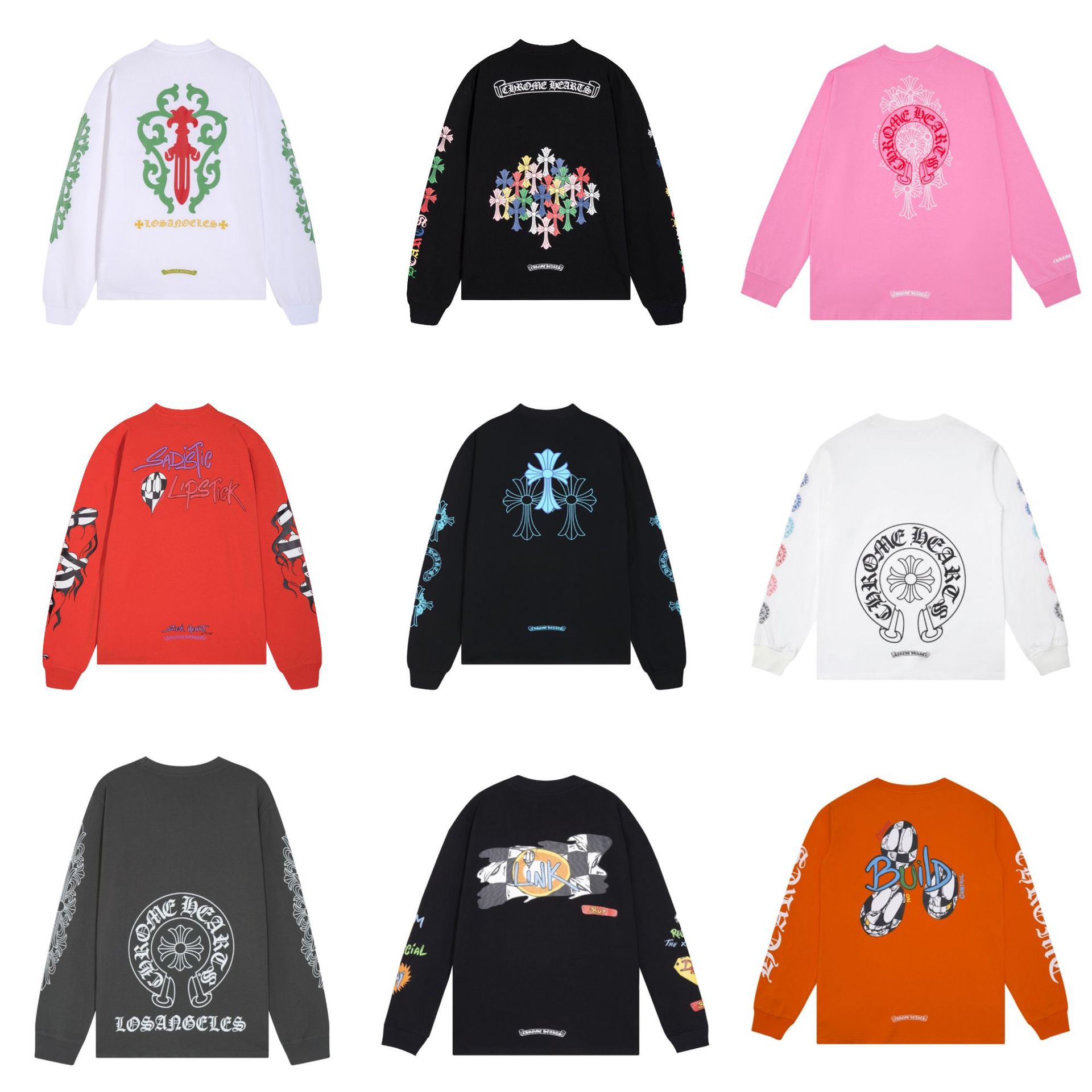Chrome Heart High-Quality Double Yarn Men's and Women's Printed Long-Sleeved T-Shirt Collection Factory