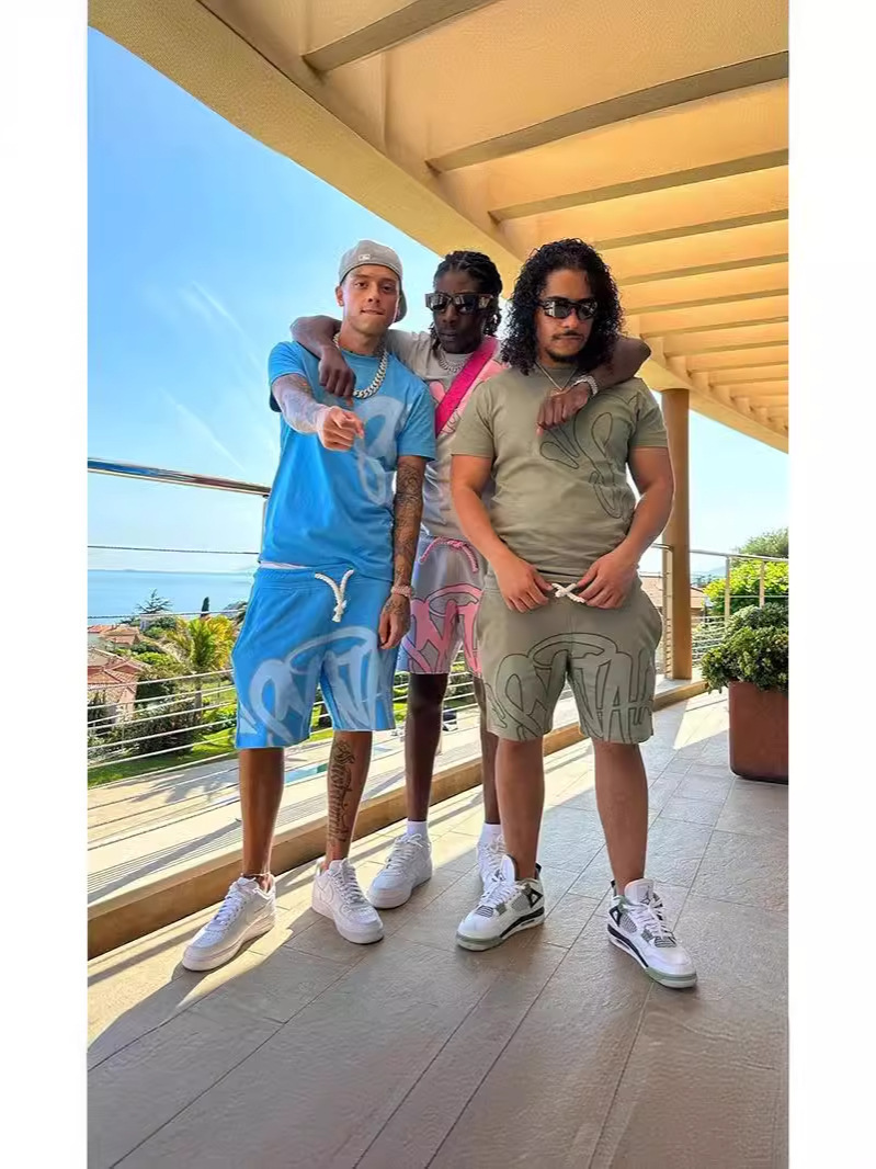 European and American-style Street Hip-hop Men's and Women's Letter Printing Loose Short-sleeved Top Men's Summer Fashion Brand Casual Sports suit