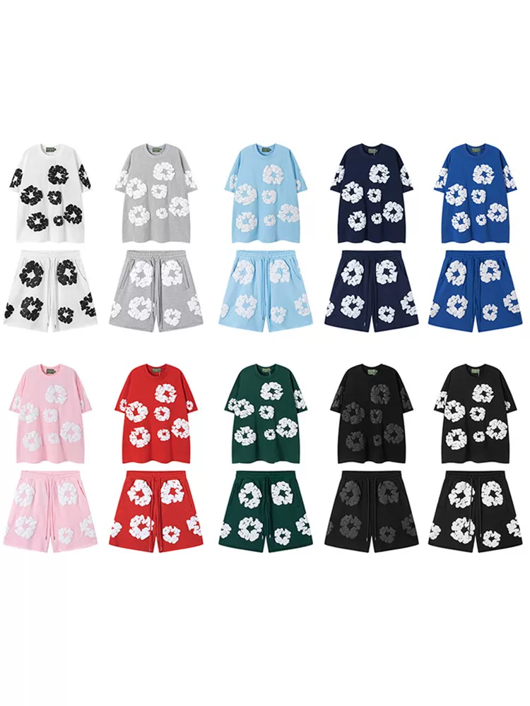 Denim Tears Kapok Foam Print Trendy Casual Loose-Fitting Unisex Couple Short-Sleeve T-Shirt Casual Set