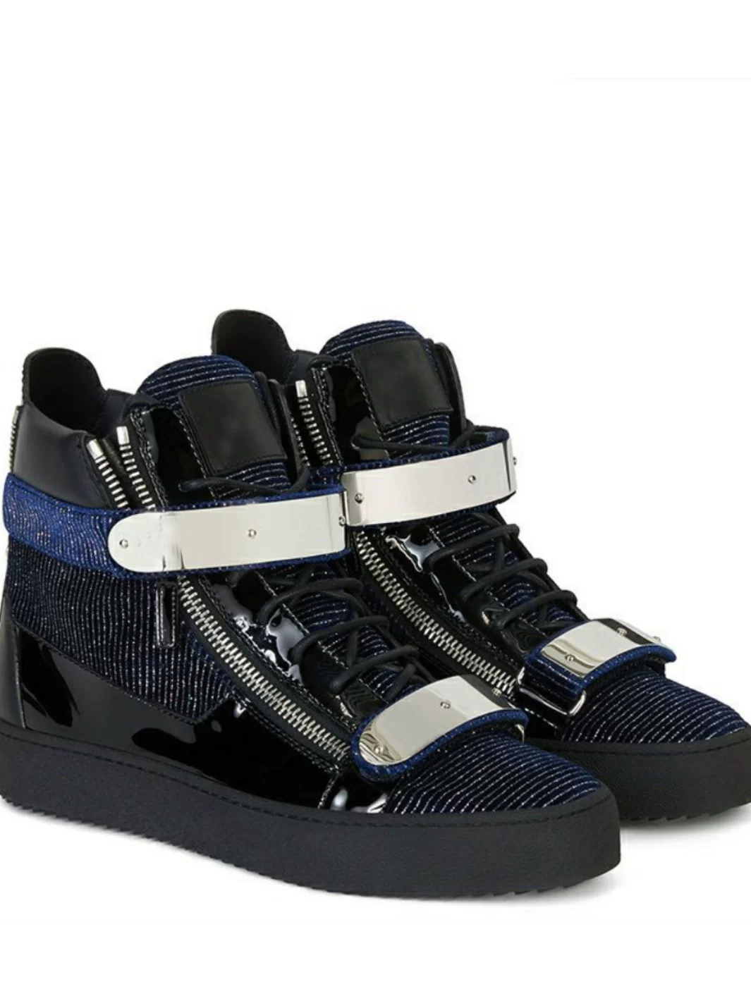 Giuseppe Zanotti Silver Patent Leather High-Top Sneakers