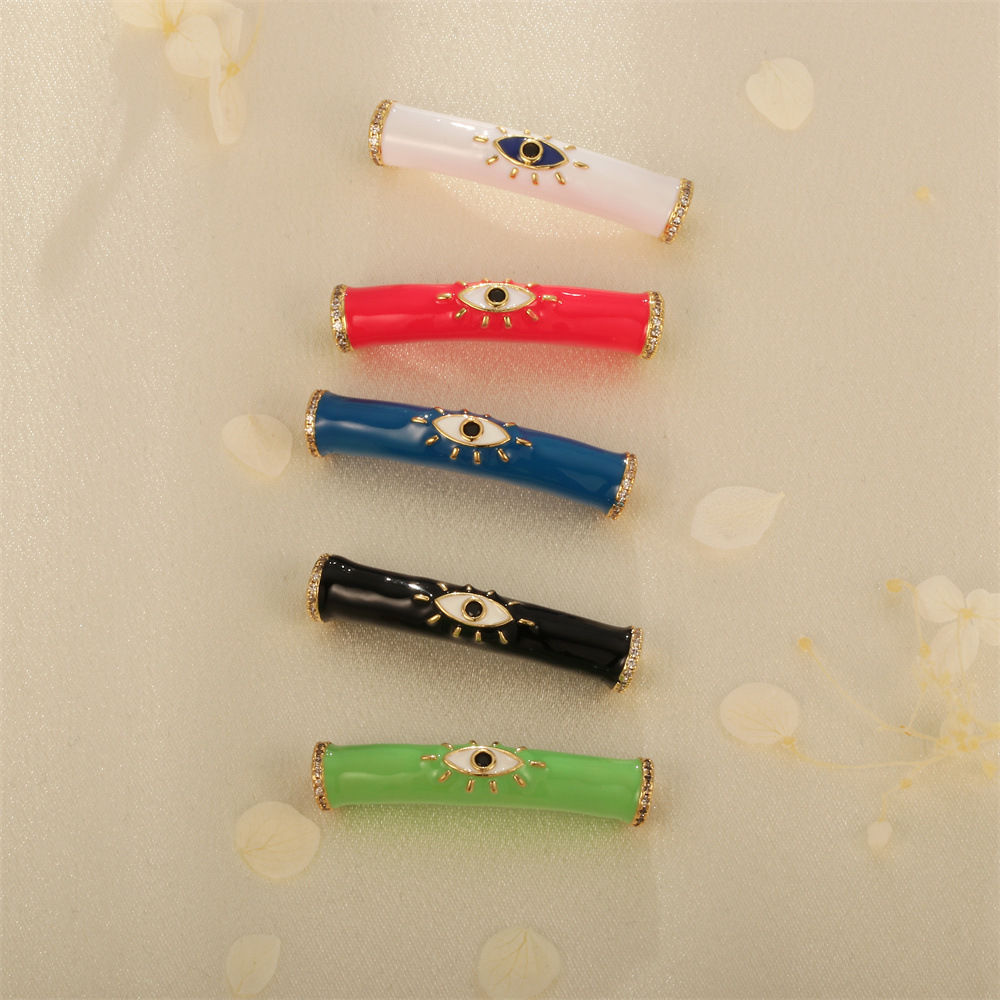 European and American High Saturated Color Oil Drops Devil's Eye Tube Beads Barrel Beads White Zircon Micro Eye Bracelet Handcraft Accessories