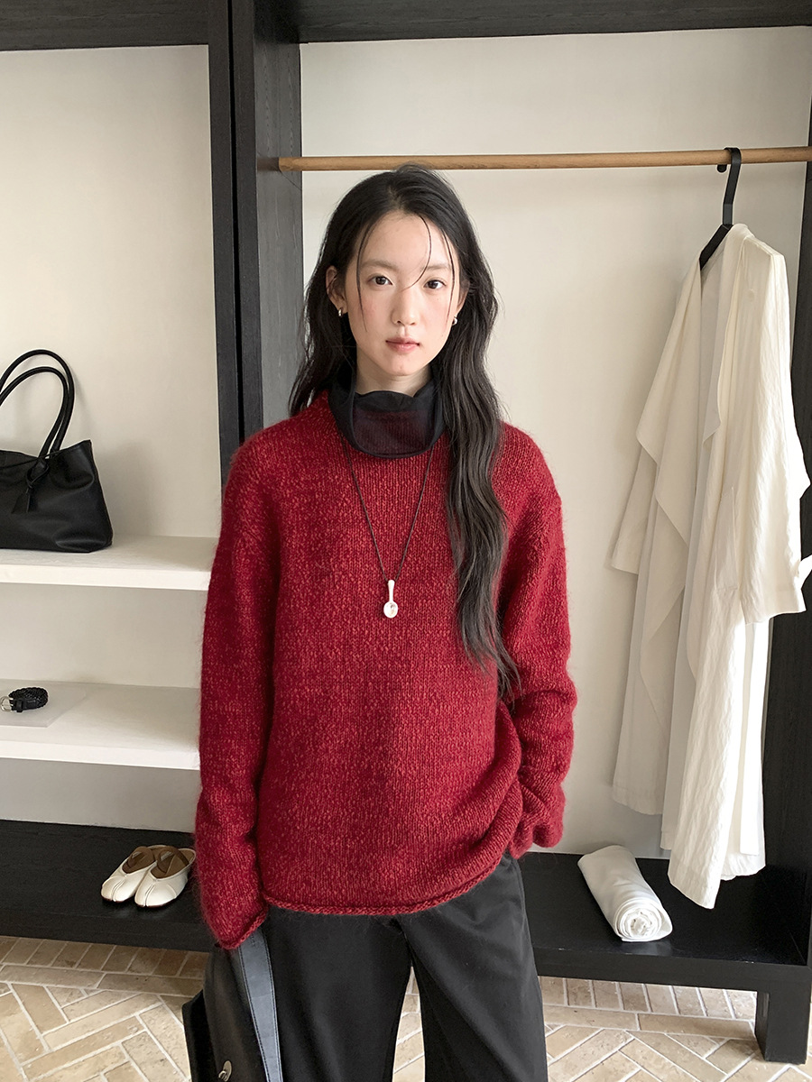 Love and Nancy Thirteen Lines Minimalist Winter Thick Knit Mohair Warm Versatile Pullover Sweater 04038 Loose Fit