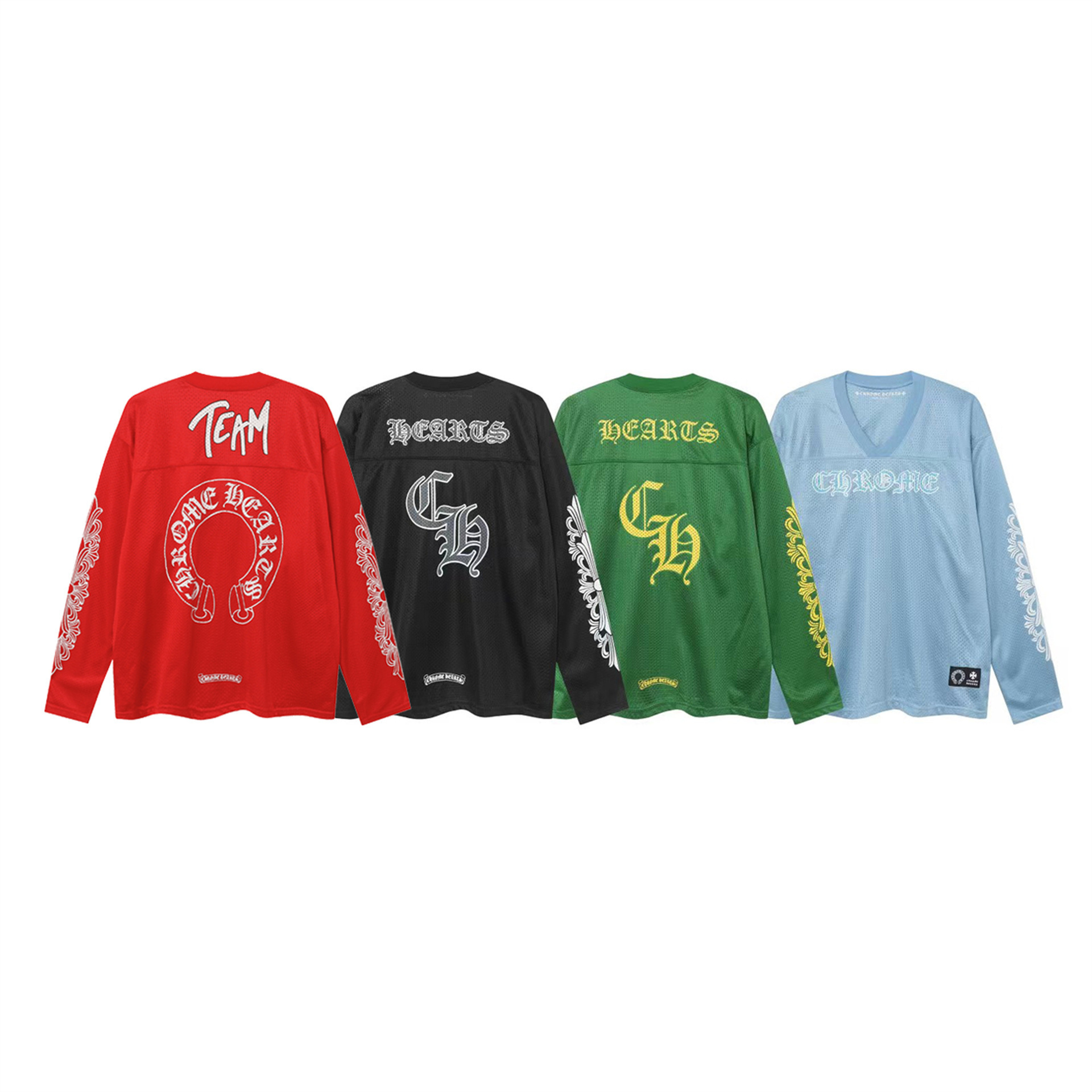 Chrome Hearts Crowe 24 New Mesh Flower Arm Cross Printed Couples Long Sleeve T-Shirt Base