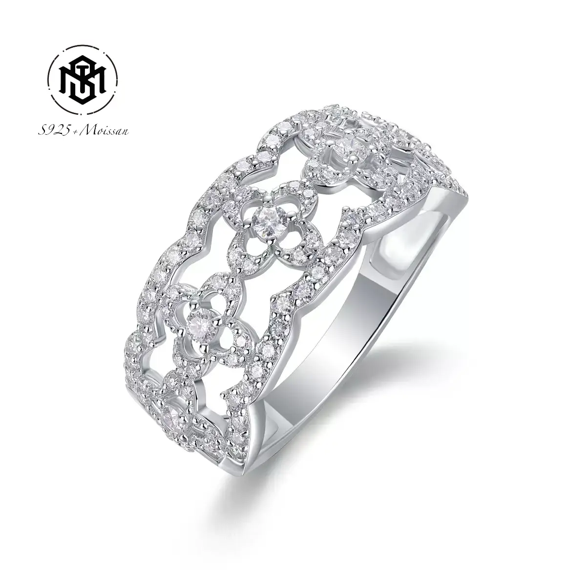 Mst Bling S925 Sterling Silver Moissanite Diamond Ring High-End Light Luxury Dance D Color Classy Moissanite Ring