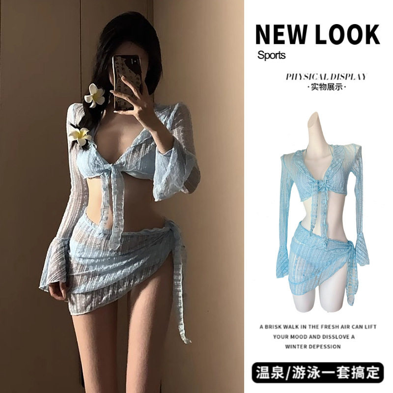 Split Swimsuit Women's 2025 New Sweet Bikini Four-Piece Set Pure Desire Girl's Internet Popular Style Conservative Flesh-Covering Slimming
