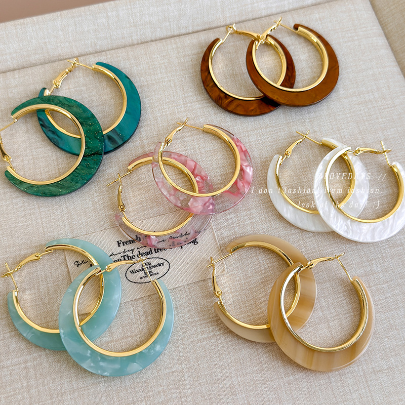 European and American Style Exaggerated C-Shaped Earrings Fashion Commuter New Acetate Hoop Earrings Trendy Stylish Brightening Round Earrings