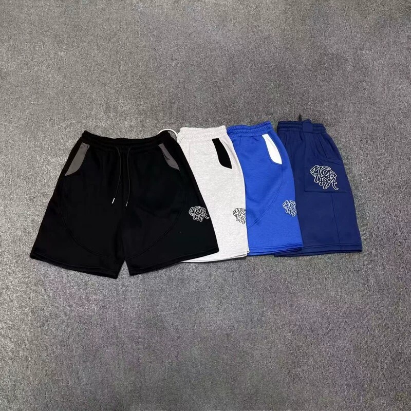 Mertra American Street Style Embroidered Letter Logo Casual Shorts for Men and Women, Summer Color-Blocking Loose Straight Shorts