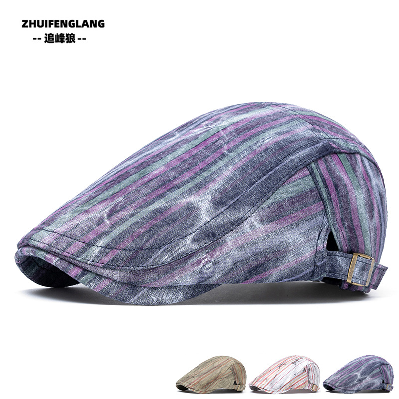 Graffiti Old Striped Beret Women's Spring and Summer Outdoor Sun Protection Cap British Fashion Forward Cap Men's