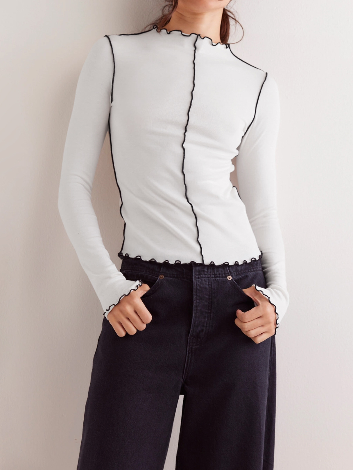 European and American Early Autumn New High-Neck Niche Lace Top Long-Sleeve T-Shirt Trendy Slim Versatile Base Shirt