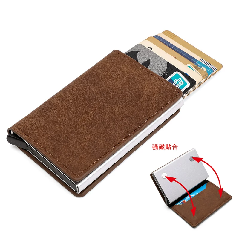 New Magnetic Automatic Card-Ejecting Card Holder, Ultra-Thin Aluminum Alloy Anti-Theft Card Holder, Men's Business Multi-Functional Wallet