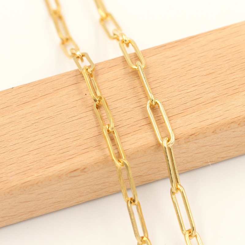 American 14K Gold-Filled Paper Clip Rectangular Chain Square Sweater Chain Loose Chain Bracelet Necklace Jewelry Accessories