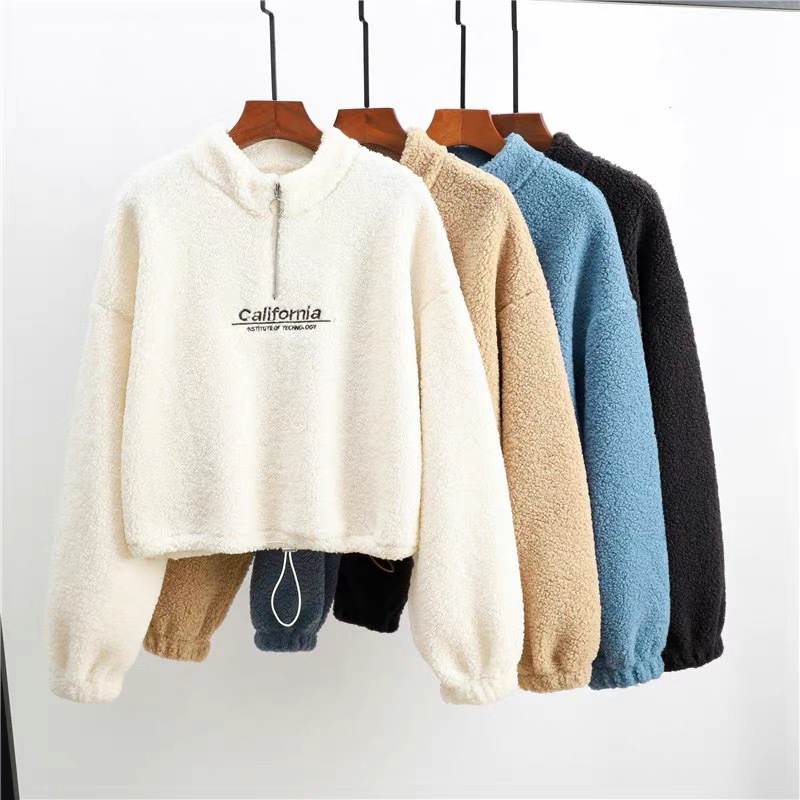 300g Thickened Lamb Fleece Autumn and Winter Short Fashion 2024 New Women's Sweatshirt fleece-lined Loose Student Top