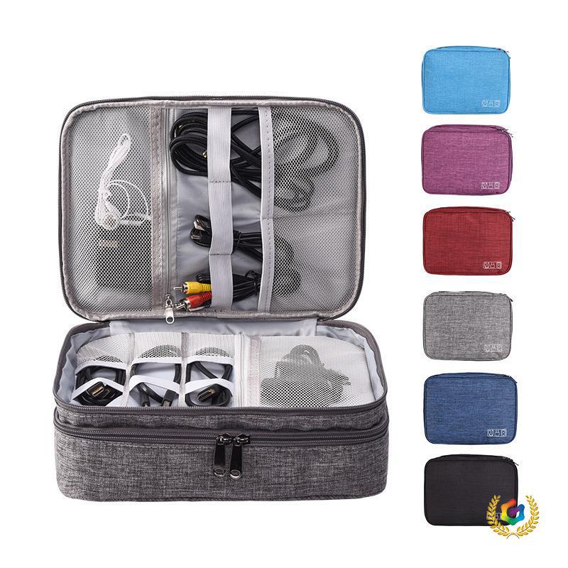 ☽ Three-Layer Digital Bag, Earphone Data Cable Storage Bag, Cosmetic Bag, Travel Portable Mobile Phone Accessories Organizer Bag, Large Capacity