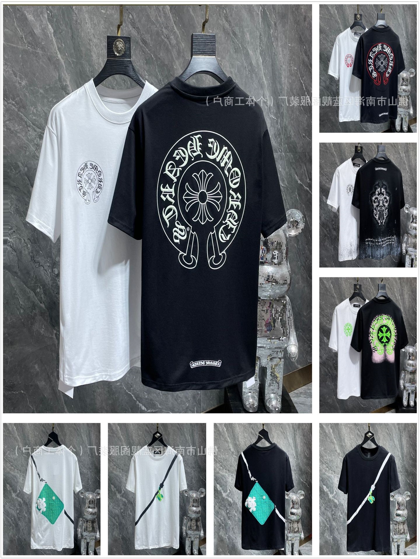 Correct Version of Export Chrome Hearts 23Ss Luminous Large Horseshoe Cross Flower Sanskrit Short-Sleeved T-Shirt