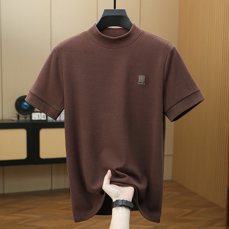 Spring and Summer New Graphene Half-sleeved Men's T-shirt with Half-high Collar Men's Short-sleeved Skin-friendly Casual Short-sleeved Men's T-shirt