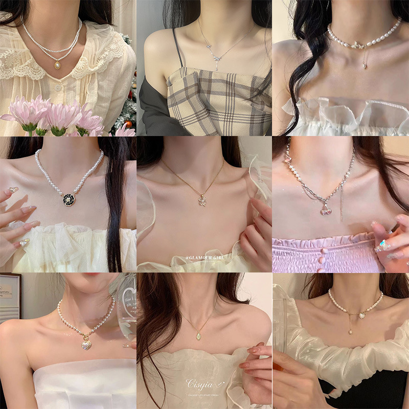 Fashion Light Luxury Explosive Pearl Necklace Titanium Steel Color-free Women's All-match High-end Clavicle Chain Exquisite Accessories Wholesale