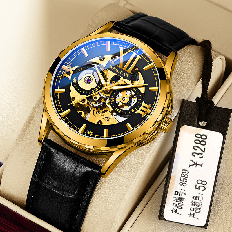 Foreign trade automatic mechanical watch men's watch luminous waterproof hollow fashion business watch trembles a generation of hair