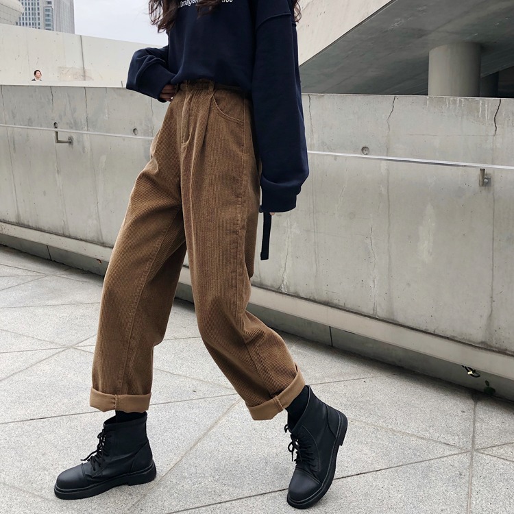 Corduroy suit wide-leg pants women's autumn and winter velvet warm overalls pants outer wear Maillard straight pants slim