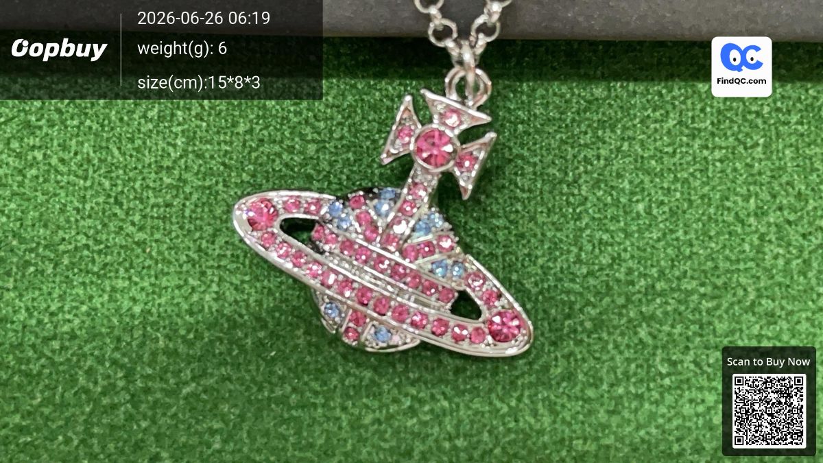 European and American Fashion Silver Pink Diamond Saturn Necklace QC