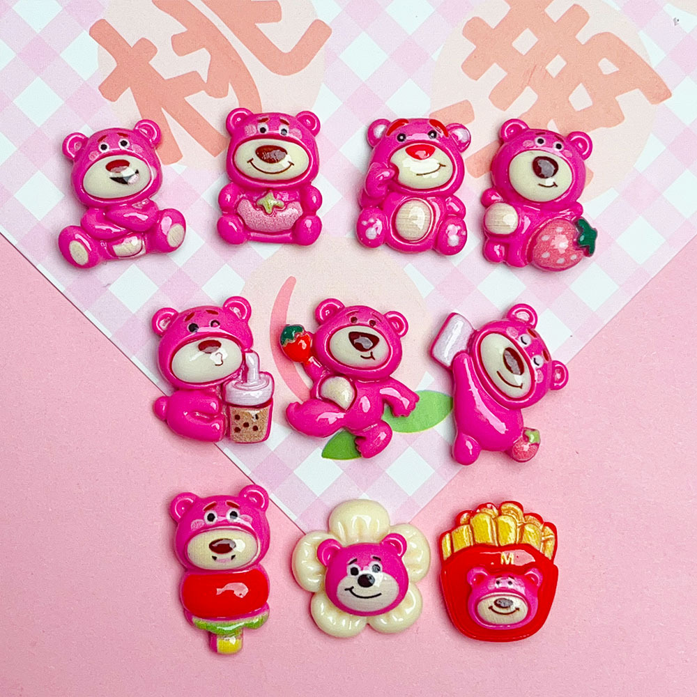 Cartoon Strawberry Bear French Fries String Milk Tea Resin Accessories DIY Cream Glue Accessories Hairpin Handmade Material
