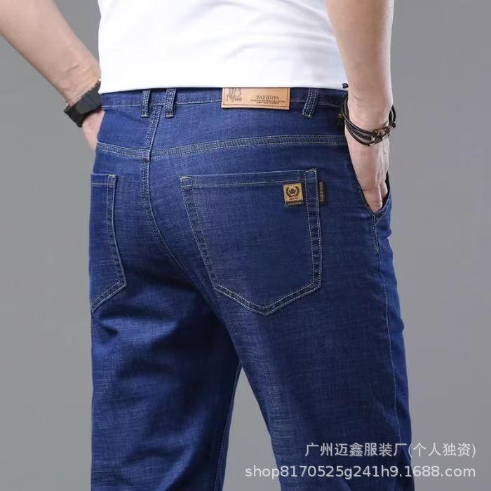 Factory Wholesale Export Men's Jeans Spring & Fall Jeans Men's Straight Elastic Mid-Waist Casual Men's Long Pants