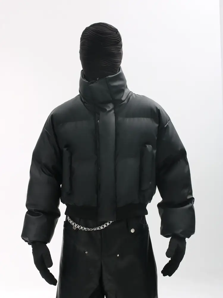 Manson'Pioneer of the Wilderness' Black Punk Design Winter Short Thickened Fleece Jacket High-End Cotton Coat