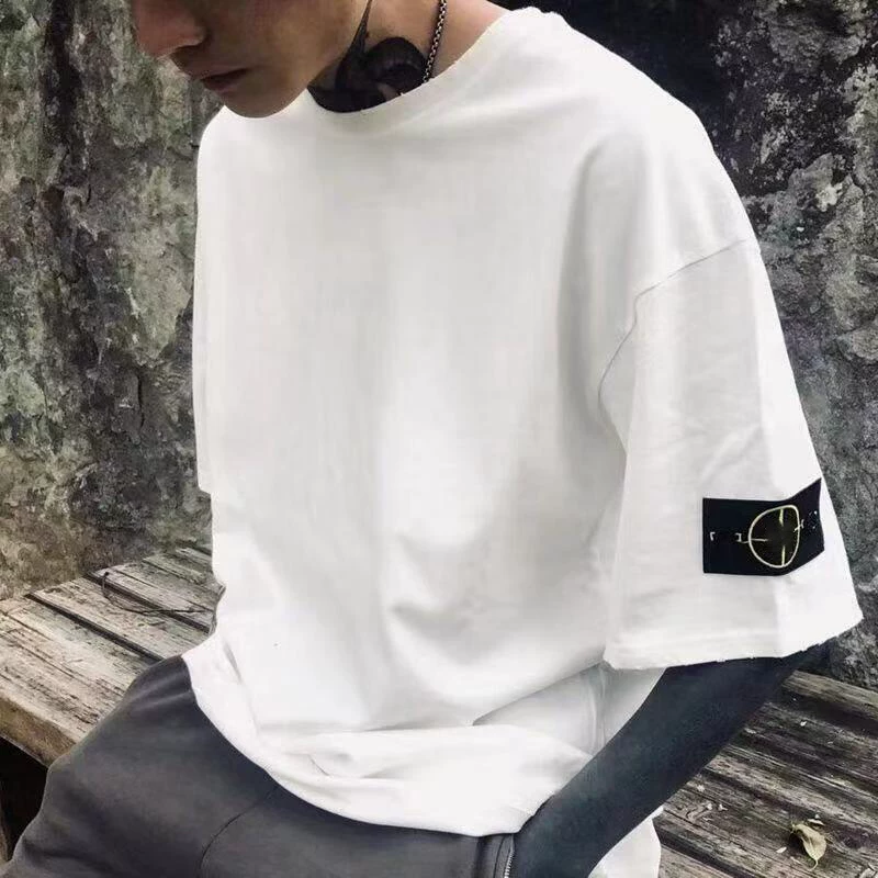 25 Summer New Trendy Brand Stone Home Emblem Embroidered T-shirt for Men and Women Same Style Island Short Sleeve Trendy Solid Color Round Neck Couple