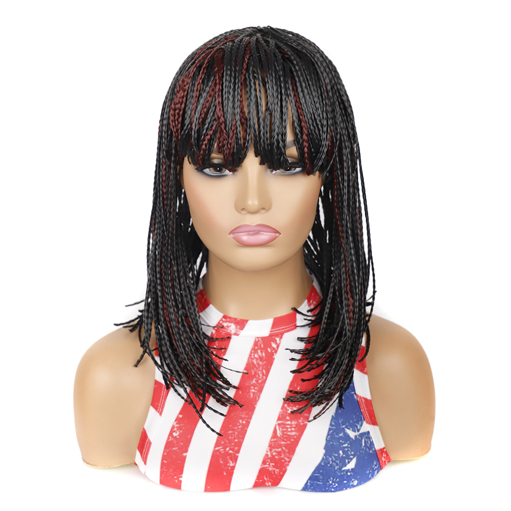 Braid wig African wig women's short hair Bobo head wig chemical fiber small braid short hair headgear spot wholesale