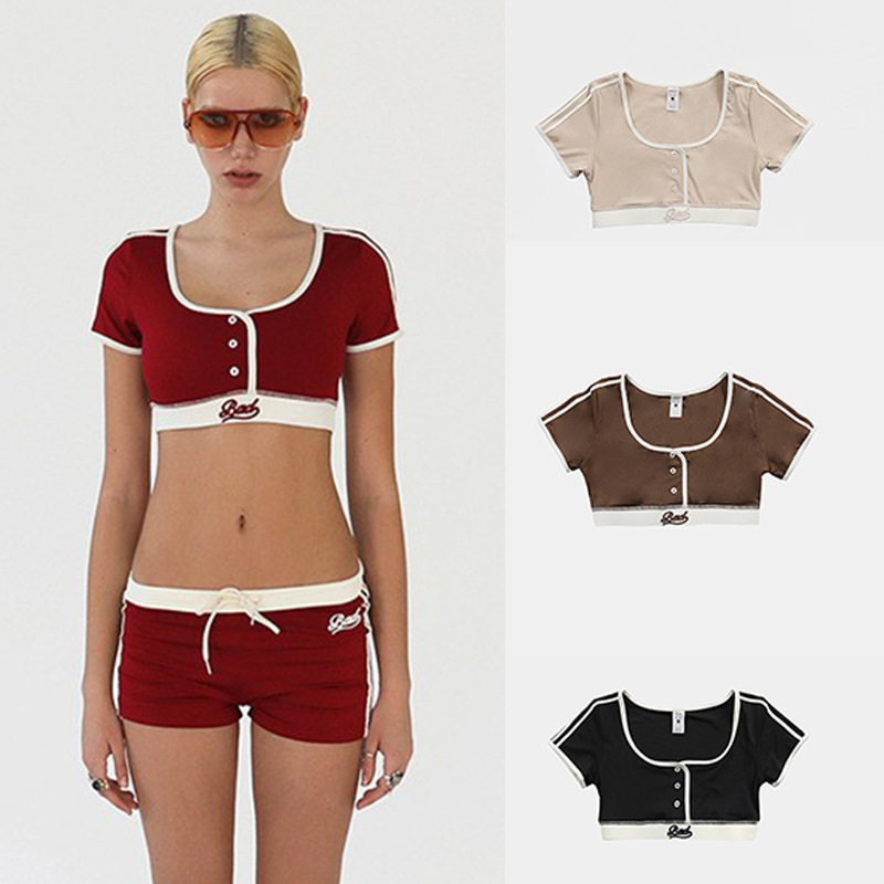 South Korea badblood BCAC Series American Style Hot Girls Short T-Shirt Women's Short Sleeve U Neck Trendy Sports Top